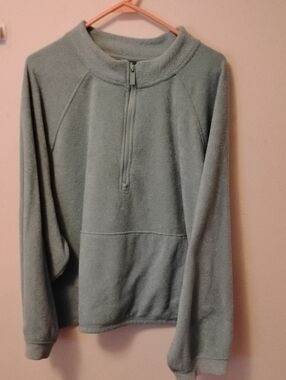 Old Navy Sage Green Half-Zip Cropped Fleece Pullover